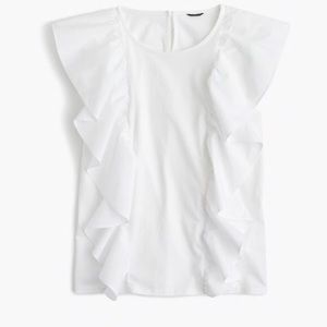 J. Crew white Flutter Sleeve Ruffle Shirt